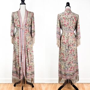NWT Tulle and Batiste Phoenix Long Fringed Robe, Warm Taupe, Size S/M